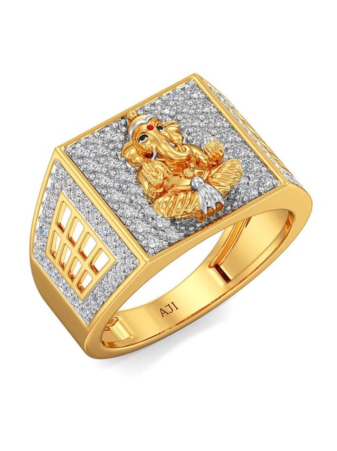 Buy Joyalukkas 18k Yellow Gold Diamond Shree Ganesh Ring for Men