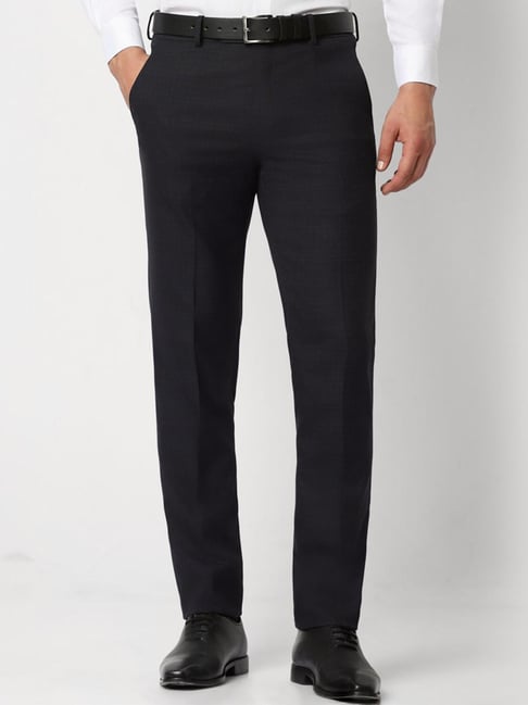 Van Heusen Navy Slim Fit Checks Trousers-picture-17