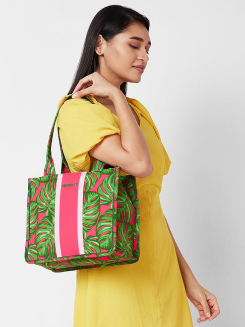 Caprese Green Printed Large Shoulder Handbag