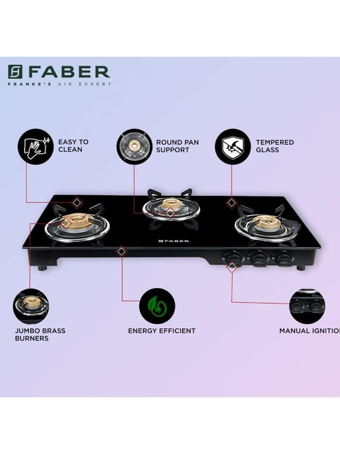 Buy Faber Glass Top 3 Burner Gas stove Black Online At Best Price Tata CLiQ