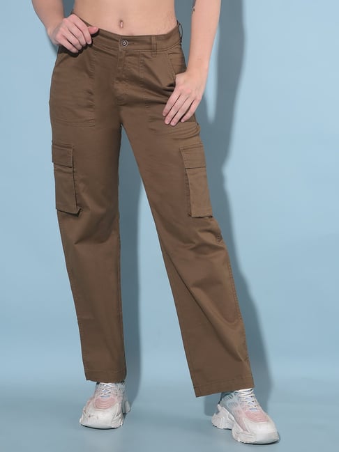 Crimsoune Club Brown Cotton Regular Fit Mid Rise Cargo Trousers-picture-26