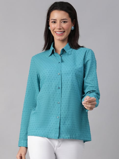 Oxolloxo Blue Cotton Self Design Shirt-picture-33