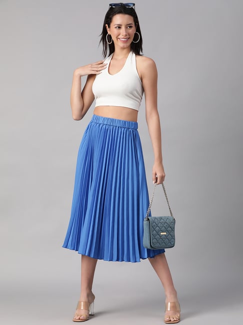 Oxolloxo Blue Cotton Midi Skirt