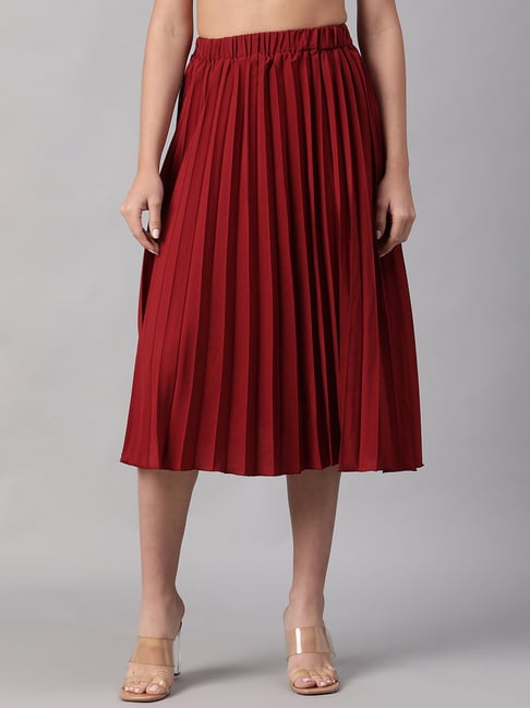 Oxolloxo Maroon Polyester Midi Skirt-picture-24