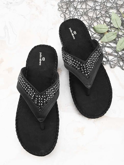 Pelle Albero Women's Black Thong Wedges