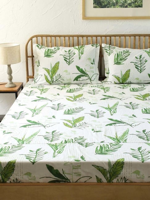 House This Green 180 TC Cotton Bed Sheet with Pillow Cover