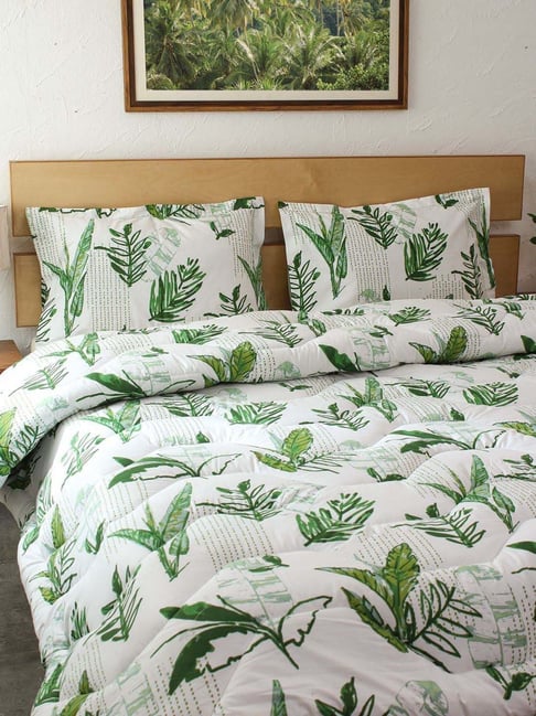 House This Vanam White & Green Cotton 191 TC Single Comforter
