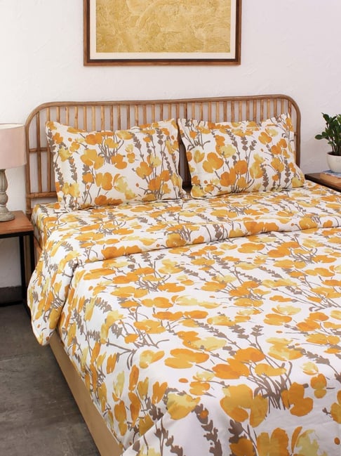 House This Himalayan Poppies Yellow Cotton 180 TC Dohar - Set of 1