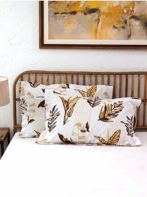 House This Vanam Brown & White Cotton 180 TC Large Pillow Cover - Set of 2