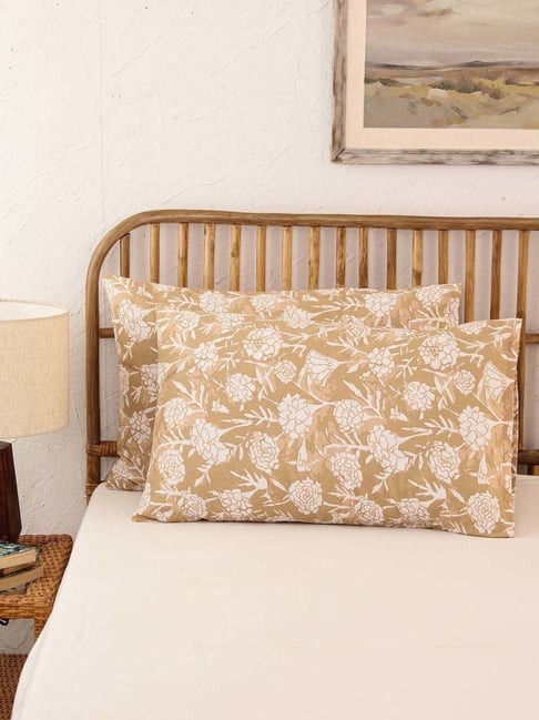House This Genda Phool Beige Cotton 144 TC Pillows - Set of 2-picture-21
