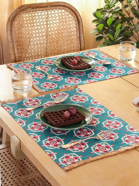 House This Mysore Ethnic Teal 600 TC Cotton Satin Placemats - Set of 2-picture-38