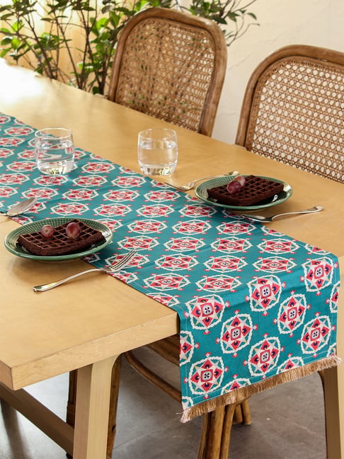 House This Mysore Ethnic Teal 600 TC Cotton Satin Table Runner-picture-47