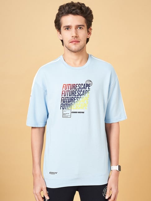 Ajile by Pantaloons Sky Blue Slim Fit Printed Sports T-Shirt