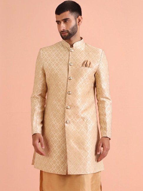 Kisah Gold Regular Fit Printed Sherwani Jacket