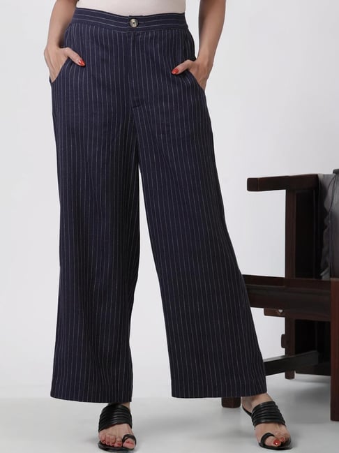 W Navy Striped Palazzos-picture-18
