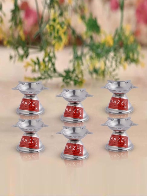 Hazel Silver Stainless Steel Panchwati Diya For Puja - Set of 6