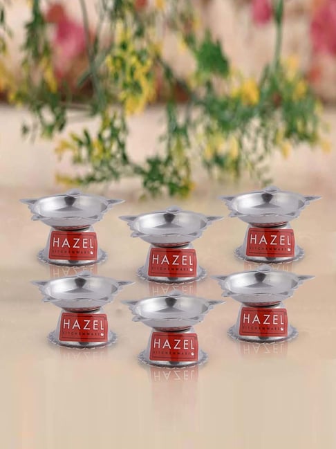Hazel Silver Stainless Steel Panchwati Diya For Puja - Set of 6