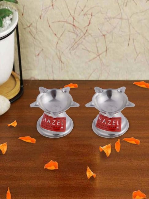Hazel Silver Stainless Steel Panchwati Diya For Puja - Set of 2