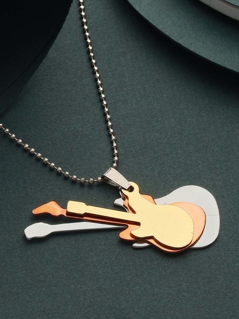 Bold by Priyaasi Multi-Toned Guitars Silver-Plated Pendant Chain for Men