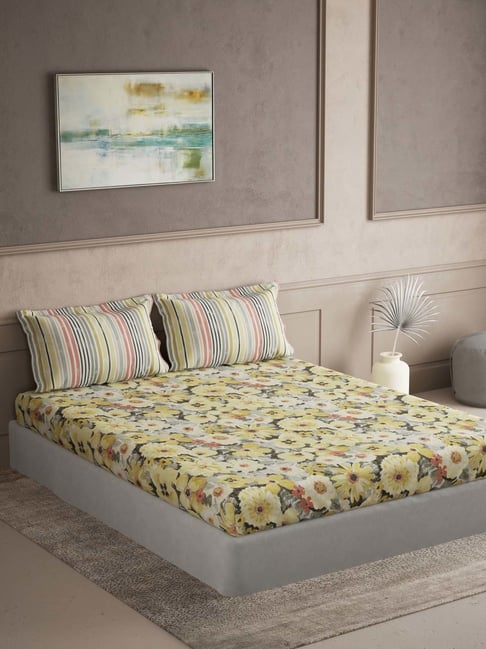 Ddecor Live beautiful Maxima Yellow 180 TC Cotton King Bedsheet with 2 Pillow Covers-picture-38