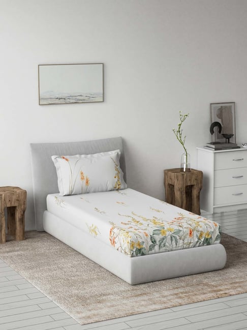 Ddecor Live beautiful Radiance Yellow & White 144 TC Cotton Single Bedsheet with 1 Pillow Cover-picture-37