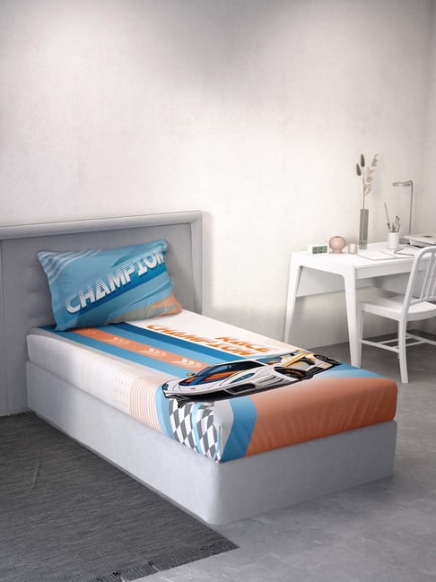 Ddecor Live beautiful Little Brats Blue & White 144 TC Cotton Single Bedsheet with 1 Pillow Cover-picture-38