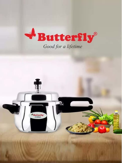 Butterfly Silver Stainless Steel Induction Curve Pressure Cooker (3 L)