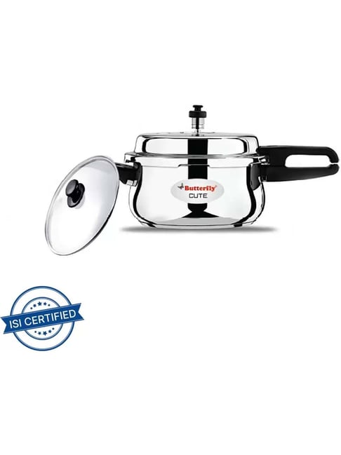 Butterfly Silver Stainless Steel Pressure Cooker With Extra Glass Lid (2 L)