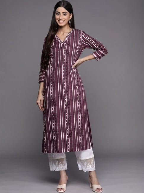 Varanga Purple Cotton Printed Straight Kurta-picture-28