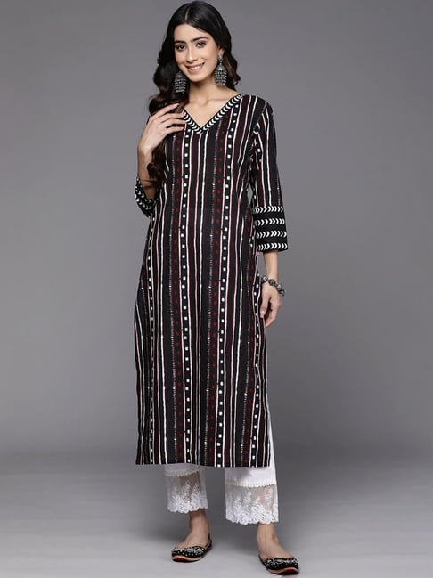 Varanga Black Cotton Printed Straight Kurta-picture-24