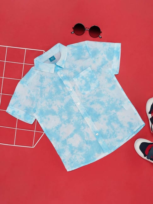 YU by Pantaloons Kids Blue & White Cotton Over Dyed Shirt
