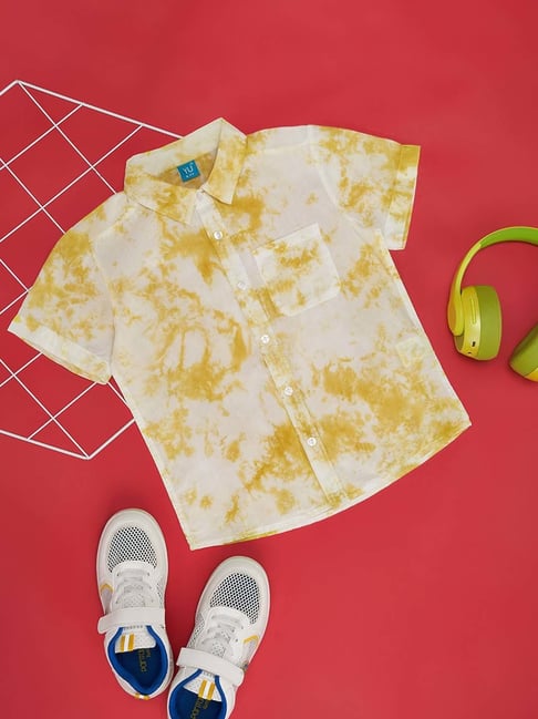 YU by Pantaloons Kids Yellow & White Cotton Over Dyed Shirt