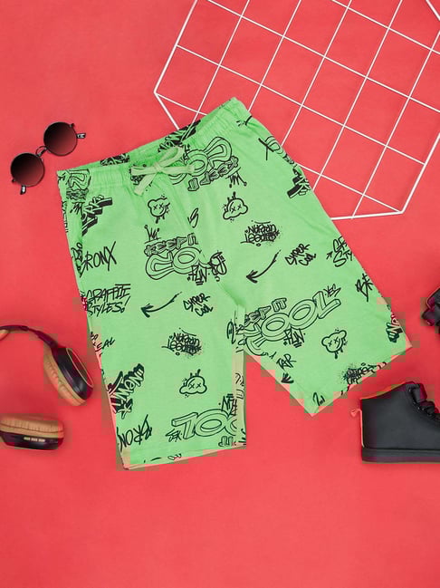 Pantaloons Junior Kids Ash Green Cotton Printed Shorts-picture-31