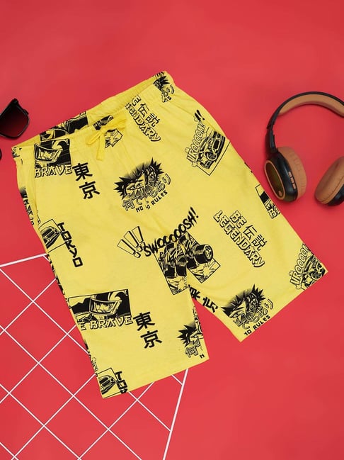 Pantaloons Junior Kids Limelight Yellow & Black Cotton Printed Shorts-picture-11