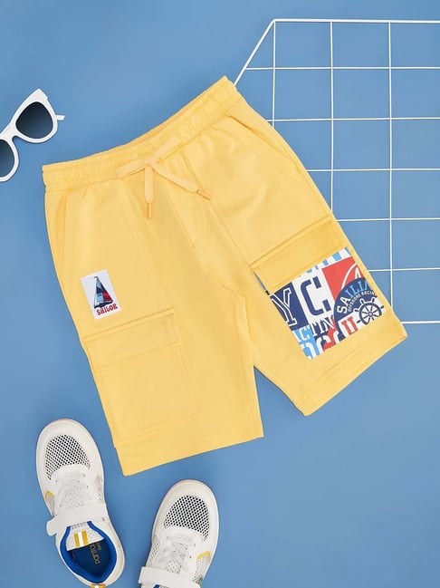 Pantaloons Junior Kids Snapdragon Yellow Cotton Printed Shorts-picture-36