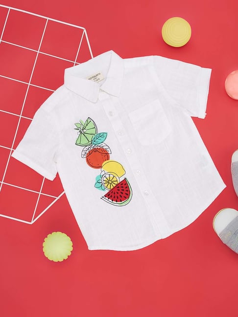 Pantaloons Baby Kids White Cotton Printed Shirt