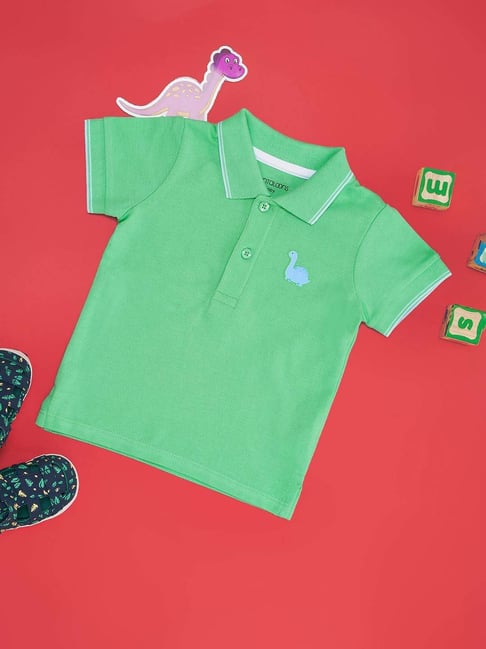 Pantaloons Baby Kids Green Cotton Logo Polo T-Shirt