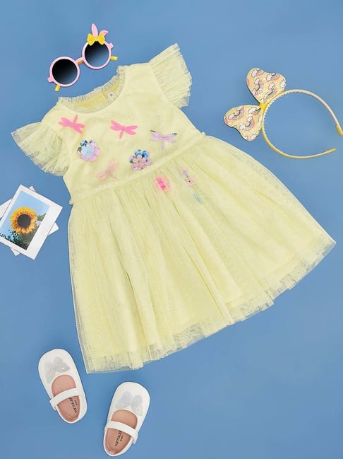 Pantaloons Baby Kids Popcorn Yellow Applique Dress
