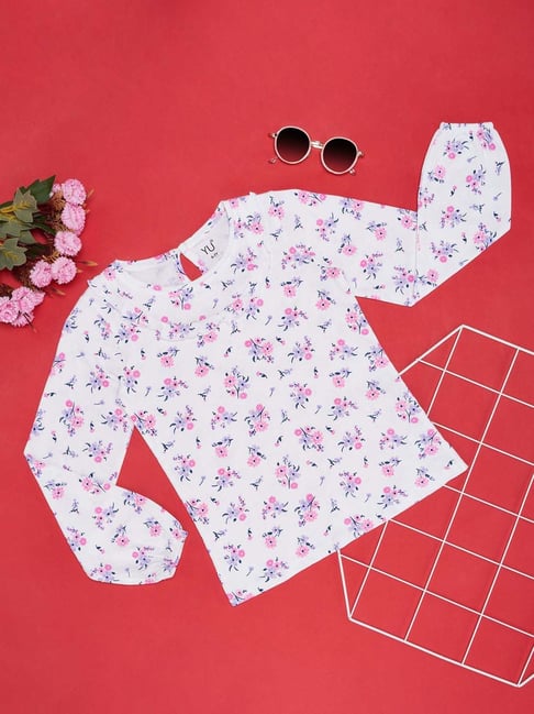 YU by Pantaloons Kids White & Blue Floral Print Full Sleeves Top