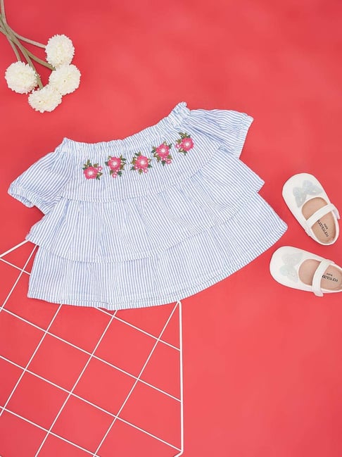 YU by Pantaloons Kids Blue Cotton Floral Print Top