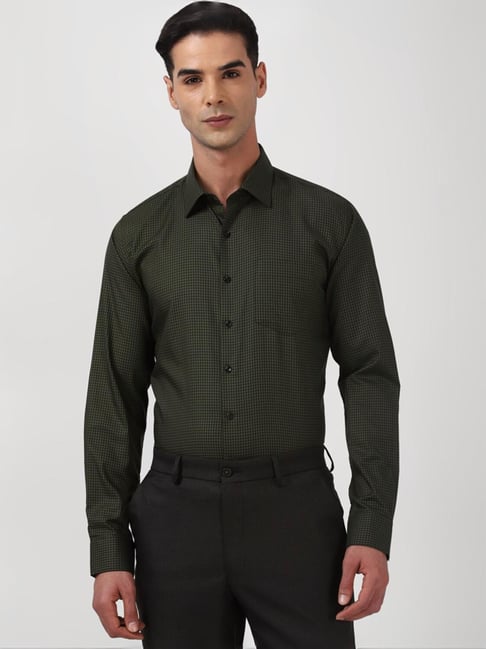 Van Heusen Green Cotton Slim Fit Checks Shirt-picture-20
