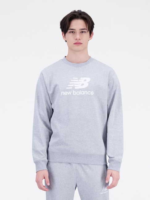 New Balance Grey Melange Comfort Fit Logo Print Sweatshirt-picture-13