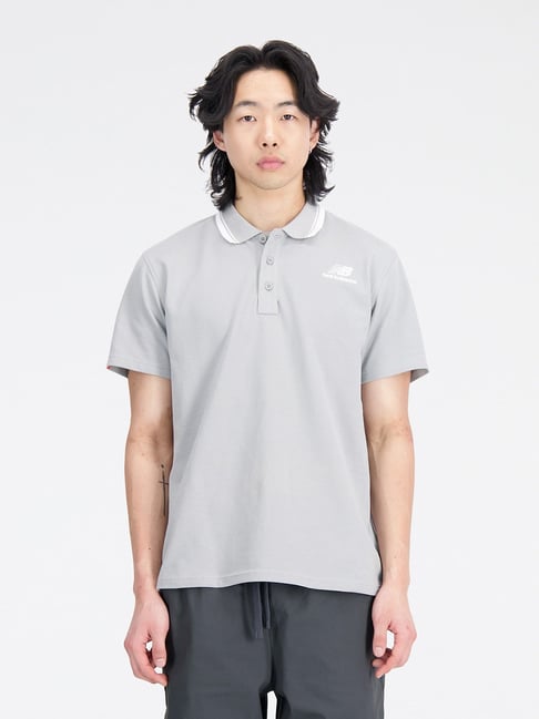 New Balance Grey Melange Comfort Fit Cotton Sports Polo T-Shirt