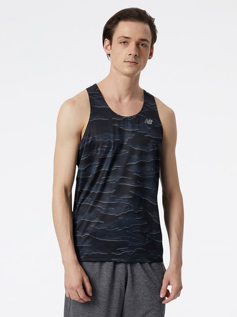 New Balance Black Comfort Fit Camo Print Tank T-Shirt