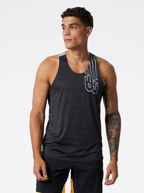 New Balance Black Comfort Fit Logo Print Tank T-Shirt