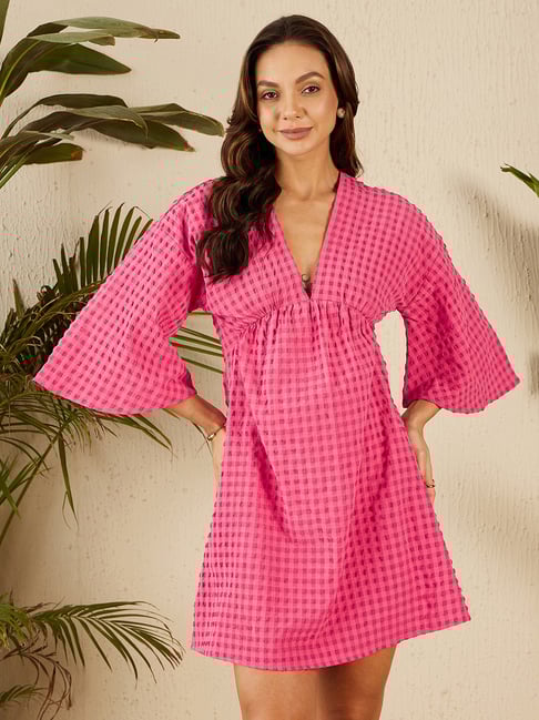 Marie Claire Pink Checks A Line Dress-picture-17