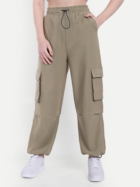 BROADSTAR Women Beige Loose Fit Parachute Pants