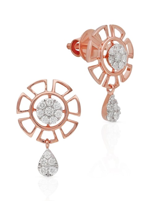 Malabar Gold and Diamonds 18k IGI Certified Diamond Rose Gold Drop Earrings for Women