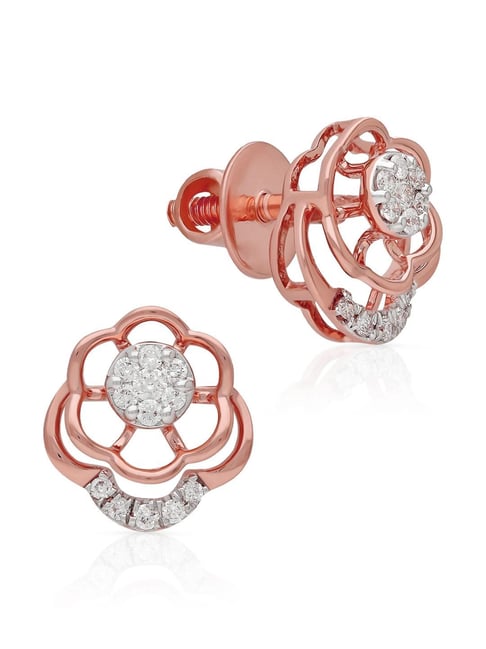 Malabar Gold and Diamonds 18k IGI Certified Diamond Rose Gold Stud Earrings for Women