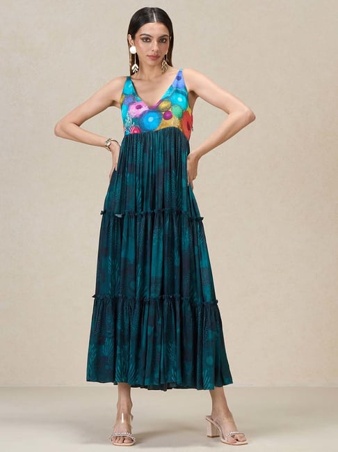 sachin and babi light blue dress Stylish Green Long Indo Western Gown Dress w/ Stole M/L #37380